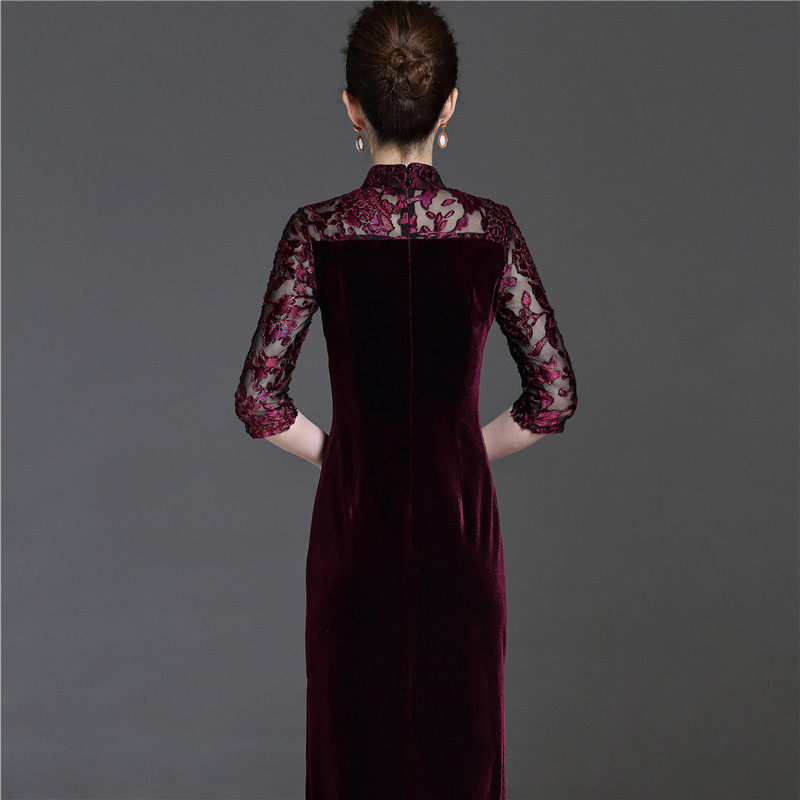 喜婆婆婚宴装高贵秋天丝绒装连衣裙 茗绣旗袍