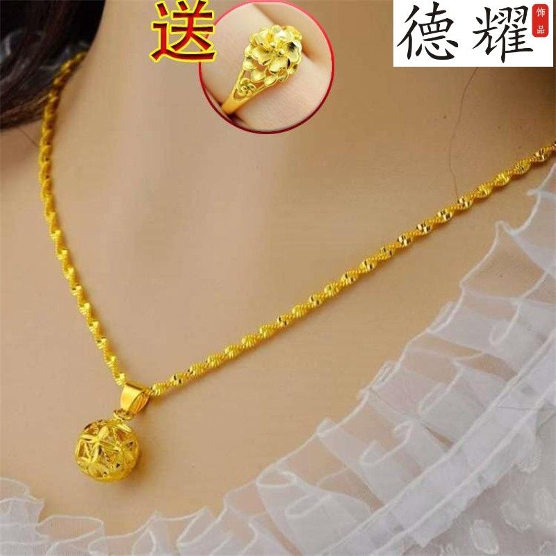 送戒指真镀金项链玫瑰花3d硬金女镀 德耀项链