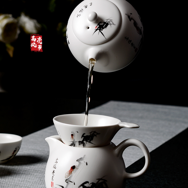 成艺定窑茶壶陶瓷功夫茶具亚光白瓷单壶泡茶壶整套盖碗小茶杯套装-图1