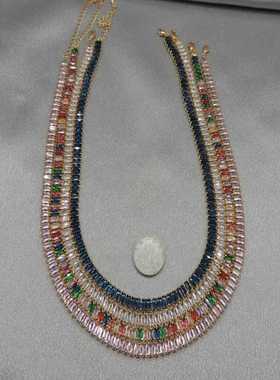 夏日手工混搭彩色水晶锁骨链个性百搭串锆石短款脖子项链女服配饰