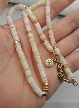 新款青岛欧美时尚百搭气质质感原单尾货天然贝壳打标项链Q22