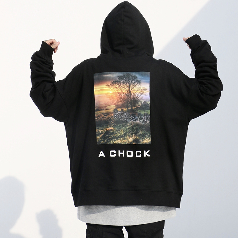 A 国潮原创日落夕阳风景后背印花卫衣男宽松情侣套头连帽衫 chock A 国潮原创日落夕阳风景后背印花卫衣男宽松情侣套头连帽衫 chock