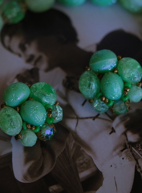 vintage toccata west germany 绿色 多层 花朵 耳夹 项链