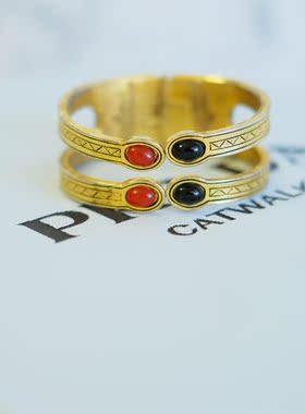 vintage toccata Accessocraft 金色 红色玛瑙 装饰艺术 手镯