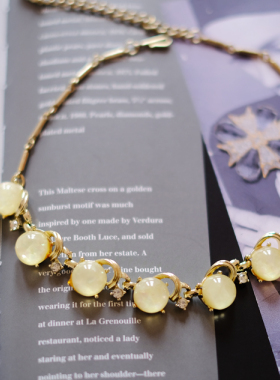 艺伎的胭脂 vintage coro 浅黄色 项链 手链 耳夹 套装