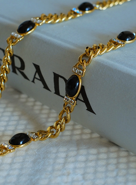 vintage toccata Joan Rivers 金色 黑色 书本款 长款 项链