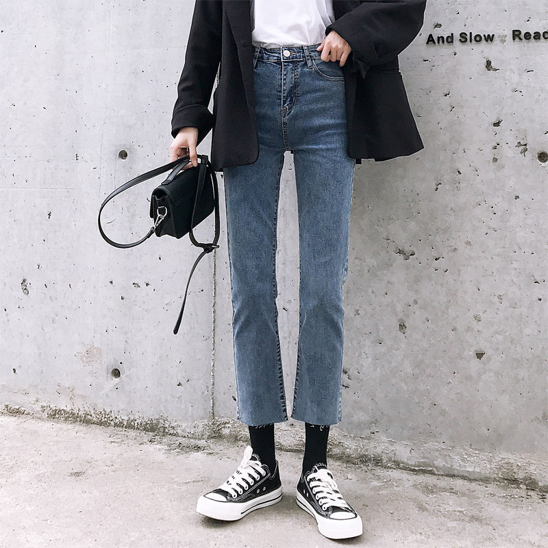 黑色高腰春秋新款韩版学生潮牛仔裤 衣然好牛仔裤