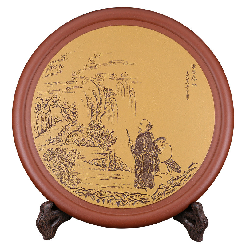 高档精品紫砂茶承茶托精细高手刻绘紫砂挂盘 款式四,淘宝优惠券,粉丝福利购,淘宝优惠卷