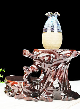 实木底座可挖槽奇石花瓶拉斯