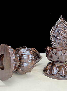 实木莲花佛像底座檀木观音财神