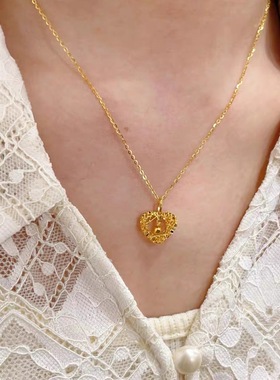 厚金包银织梦网爱心项链不掉色