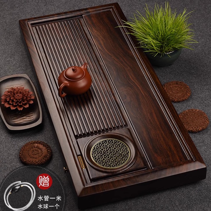 从简整块黑檀木茶盘功夫茶具实木家用电木款茶海排水式简约小茶台 - 图0