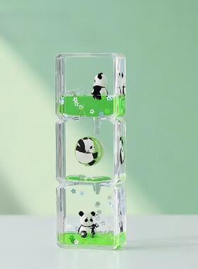 可爱熊猫油漏小摆件治愈解压沙漏