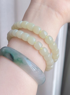 和田玉蜂蜜水晴水直切精工归圆手串手链8*9mm新中式复古大气典雅