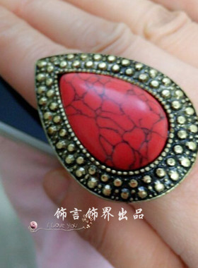 欧美风水滴红宝石拍照道具大戒指