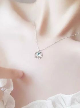 蓝色星球项链女2023新款高级设计感小众轻奢简约ins学生锁骨链潮