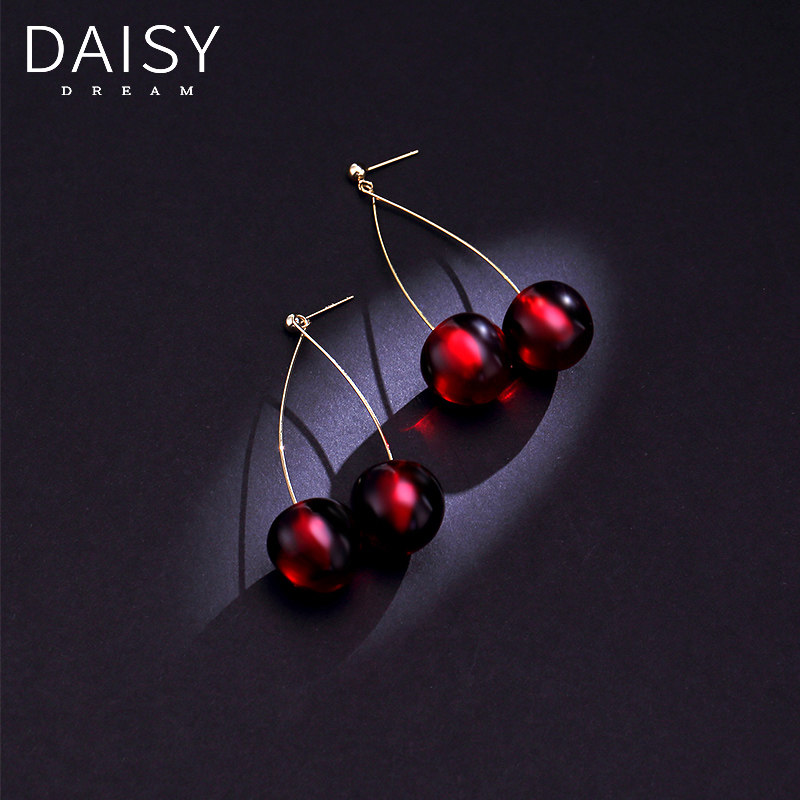 红色女长款车厘子韩国2020年潮耳环 daisydream耳环