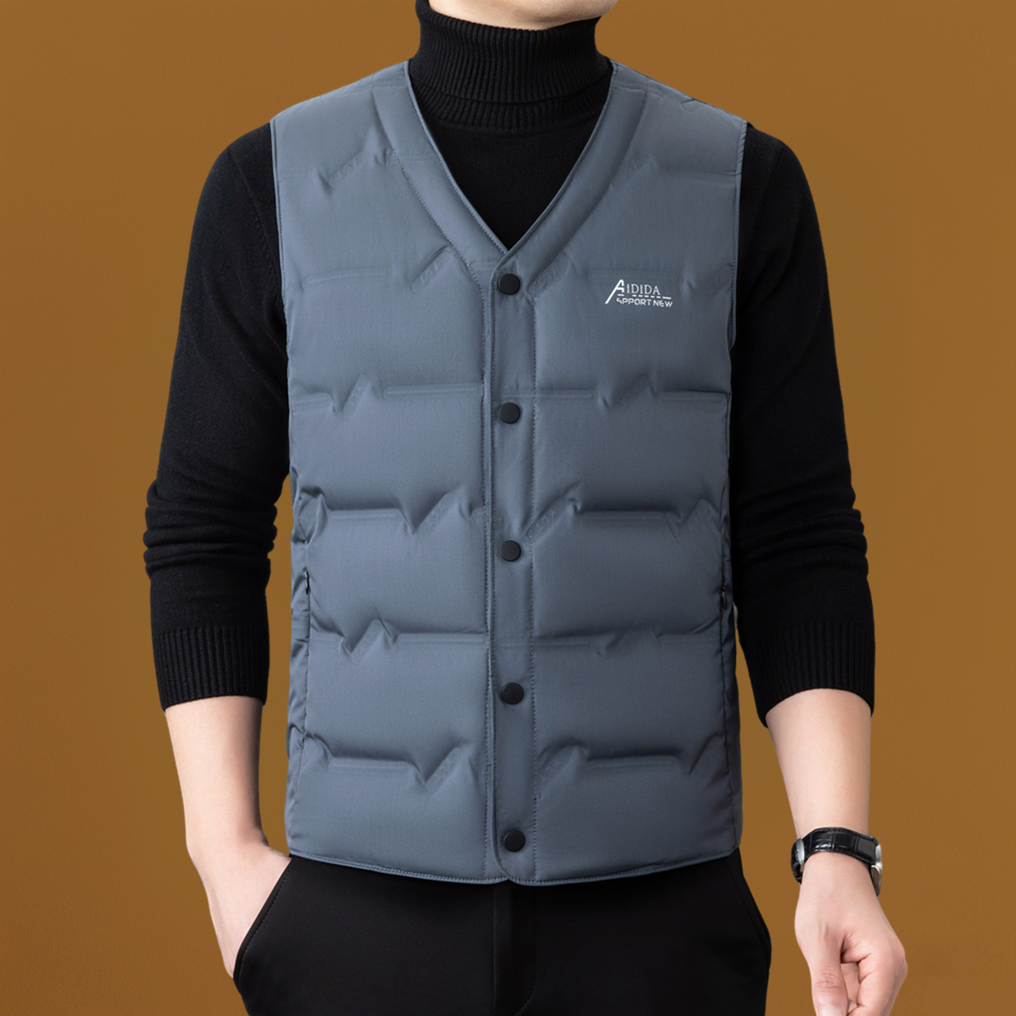 2025新款秋冬季男士羽绒马甲休闲保暖背心内穿坎肩中年白鸭绒外套 - 图1