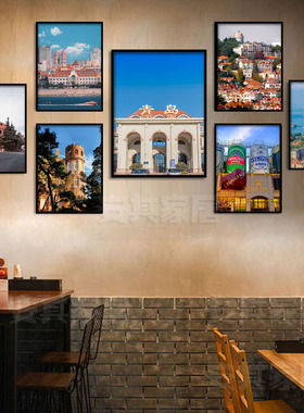 山东青岛风景挂画栈桥五四广场鲁菜餐厅酒店装饰画饭店组合墙壁画