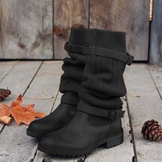 Retro Women Boots Winter Buckle motorcycle boot Flat Shoes - 图2