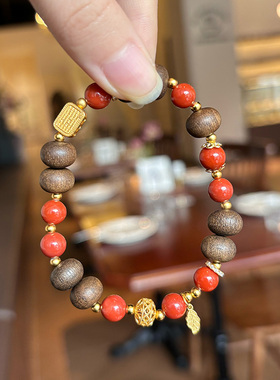 原创手作天然沉香单圈算盘珠