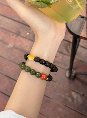 天然南红蜜蜡手串搭配老型桶珠