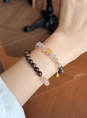 沉香6mm双圈手链搭配冰飘南红