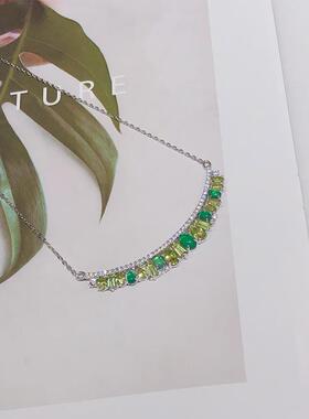 天然素面橄榄石项链星赞s925银