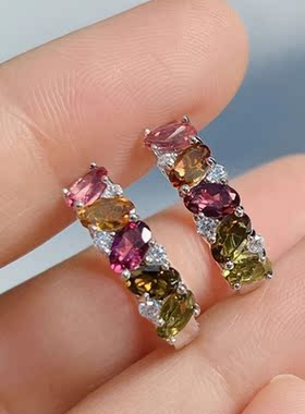 天然碧玺耳环碧玺耳环星赞s925银