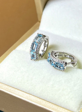 925银耳环星赞天然海宝石百搭