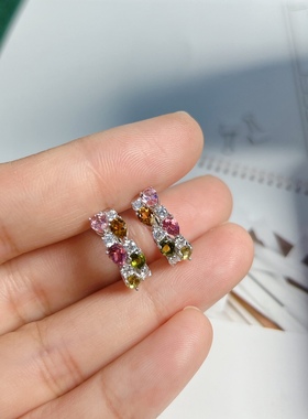 天然碧玺耳环碧玺耳环星赞s925银