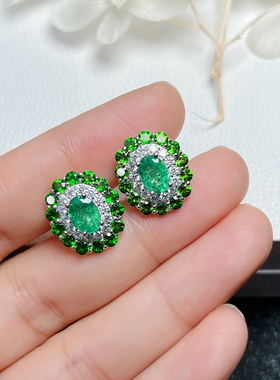 天然祖母绿耳环祖母绿耳环星赞银