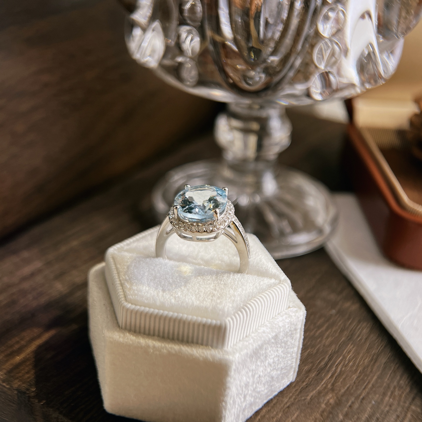 星赞轻奢珠宝S925银镶嵌约5.8克拉天然海蓝宝大主石精致日常戒指 - 图2