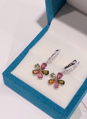 天然碧玺碧玺耳环星赞s925银女