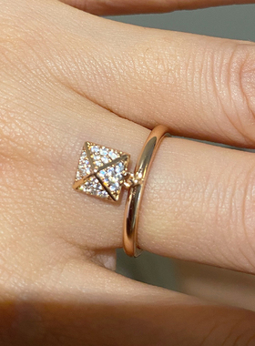 经典百搭款几何方块吊坠戒指