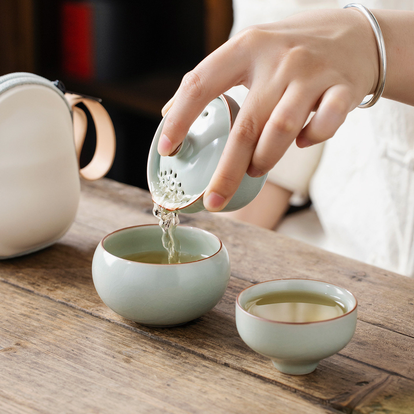 Tianqing Ru Kiln Gourd Quick Cup One Pot Two Cups Travel