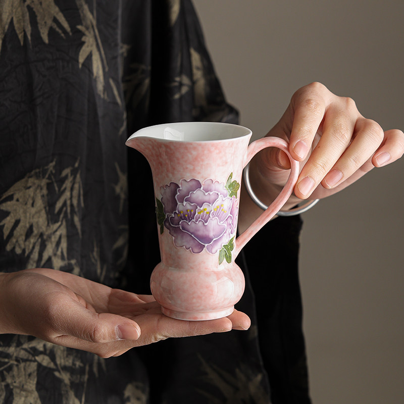 粉彩手绘盛世牡丹仿宋公道杯陶瓷手绘分茶器茶具配件茶海茶道公杯,淘宝优惠券,粉丝福利购,淘宝优惠卷