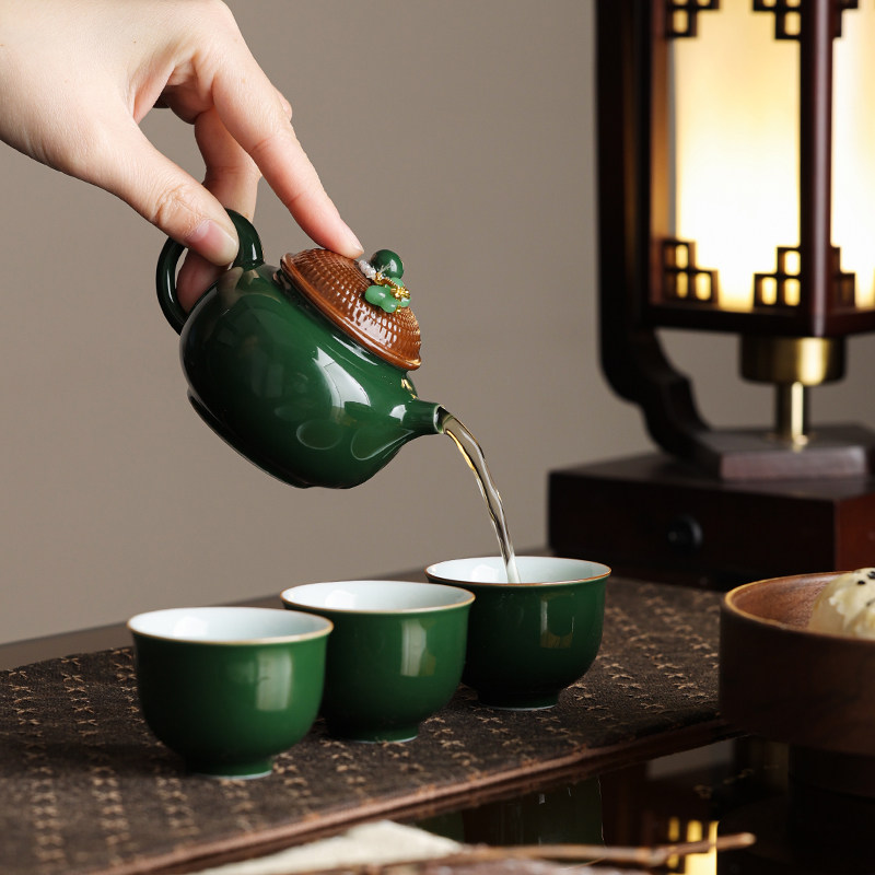 祖母绿釉茶壶便捷套组便携式旅行茶具随身户外游功夫泡茶杯器简易,淘宝优惠券,粉丝福利购,淘宝优惠卷