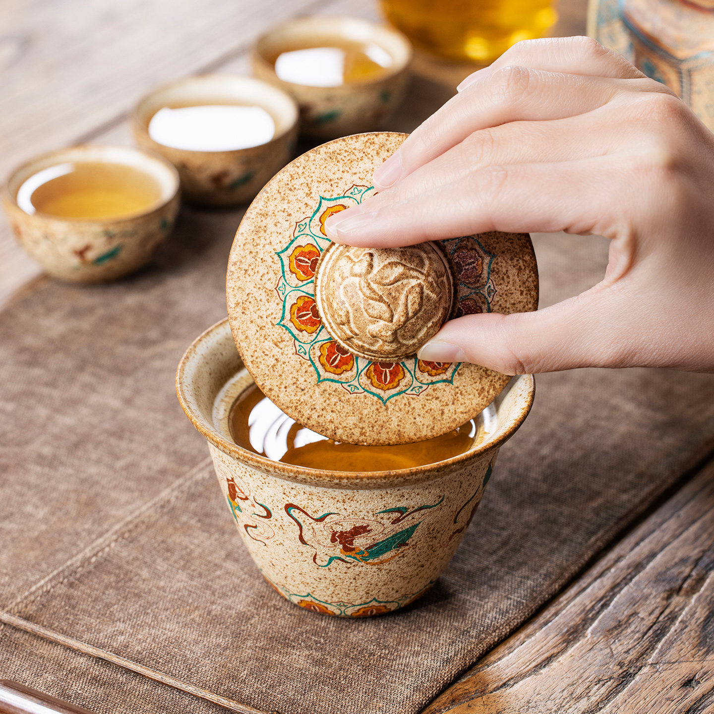 敦煌飞天陶瓷快客杯户外便携式旅行茶具套装一碗三杯一人独饮茶具,淘宝优惠券,粉丝福利购,淘宝优惠卷