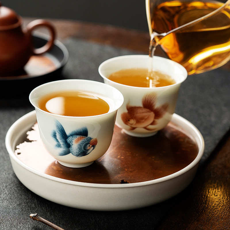 白瓷茶杯套装主人杯个人专用高档情侣对杯功夫茶品茗杯陶瓷金鱼杯,淘宝优惠券,粉丝福利购,淘宝优惠卷