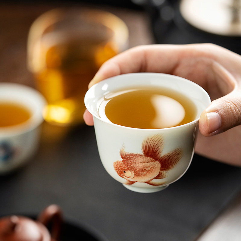 白瓷茶杯套装主人杯个人专用高档情侣对杯功夫茶品茗杯陶瓷金鱼杯,淘宝优惠券,粉丝福利购,淘宝优惠卷