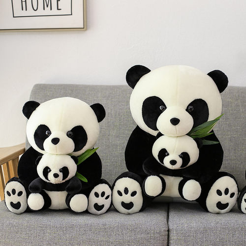 可爱母子熊猫公仔毛绒玩具抱竹子大熊猫玩偶压床娃娃抱枕结婚礼物 - 图0