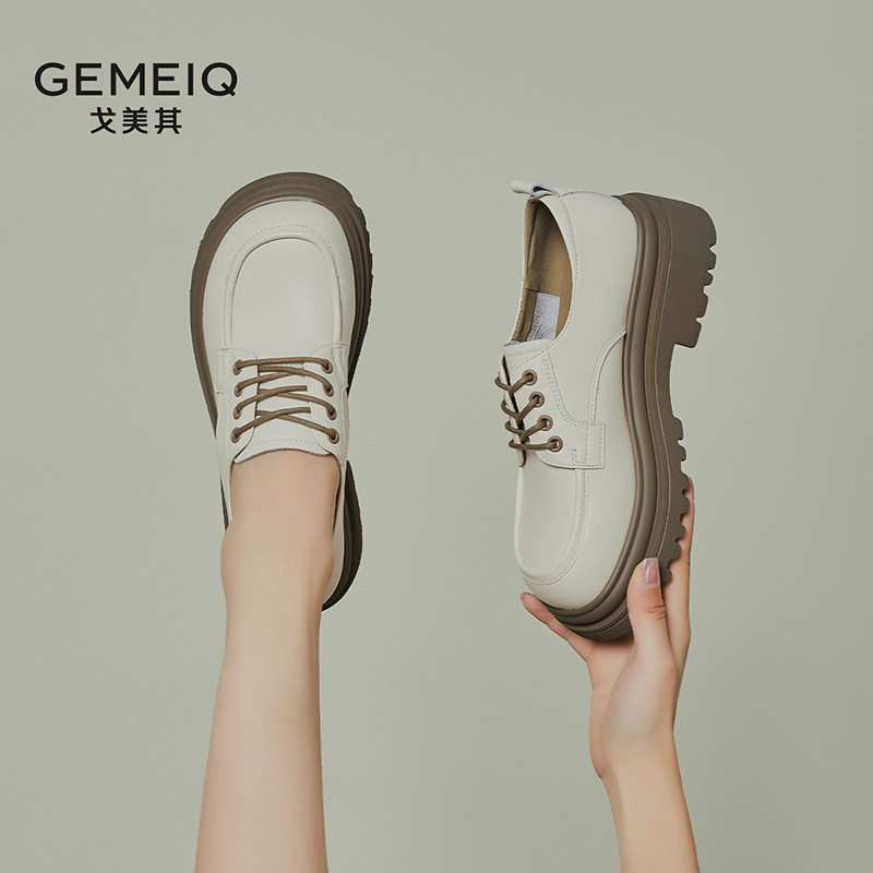 戈美其真皮春季厚底单鞋女黑色学院风小皮鞋英伦乐福鞋jk鞋潮,淘宝优惠券,粉丝福利购,淘宝优惠卷