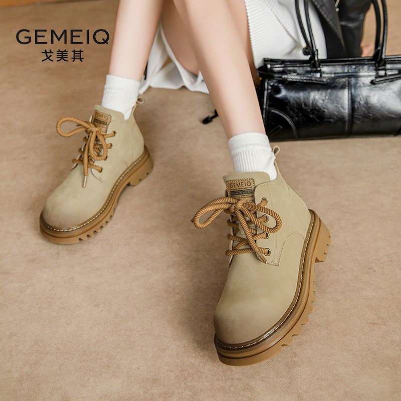 戈美其2025新款冬交叉绑带时装靴女英伦风短筒女靴踝靴复古马丁靴,淘宝优惠券,粉丝福利购,淘宝优惠卷
