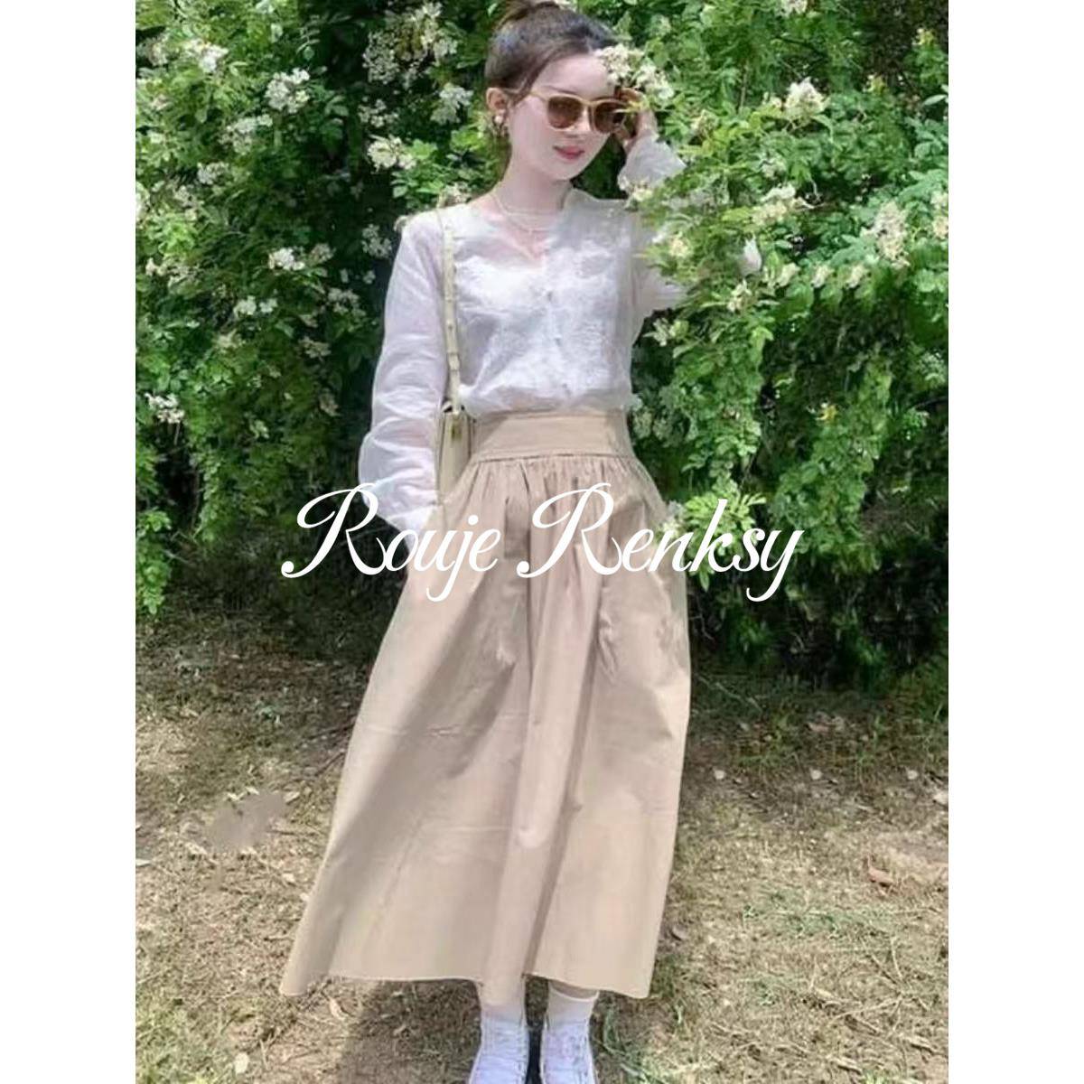 法国rouje renksy法式气质减龄V领蕾丝刺绣白色薄款简约衬衫女春 - 图3