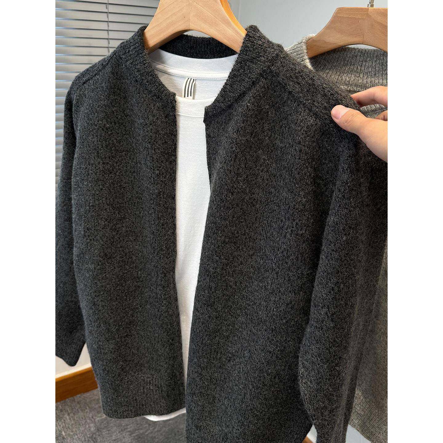 Mostarsea~秋冬棒球领针织开衫外套男高级感休闲加厚青年外搭毛衣,淘宝优惠券,粉丝福利购,淘宝优惠卷