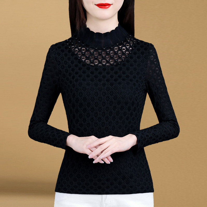 时尚蕾丝打底衫女秋冬2021长袖 红鹿瑰人蕾丝衫/雪纺衫
