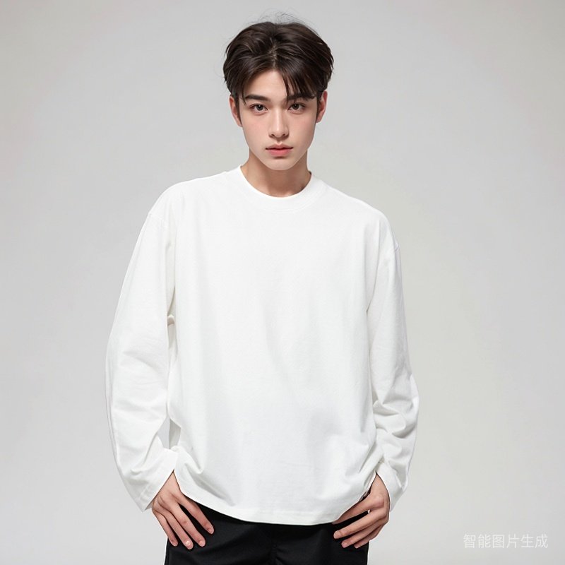 美式基础款纯棉长袖t恤男圆领宽松男士纯白色打底衫2025新款春,淘宝优惠券,粉丝福利购,淘宝优惠卷