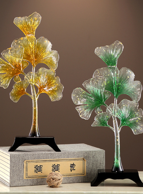 玄关新中式银杏叶摆件轻奢高档