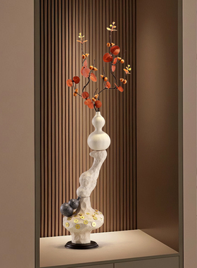 入户玄关细长竖高摆件招财葫芦客厅壁龛中古高级感乔迁装饰艺术品